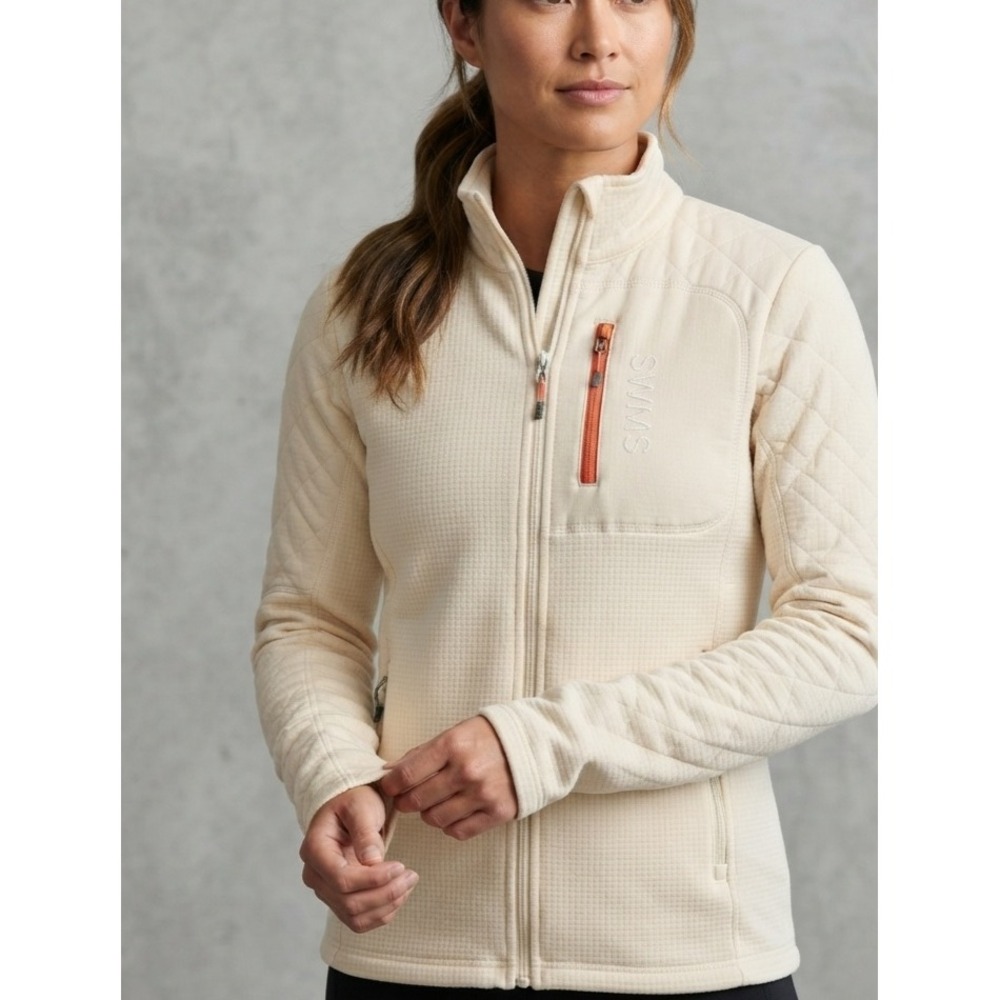SWIMS Waffle Grid Fleece Quilted Sleeve Full Zip Outdoor Jacket Cream Medium